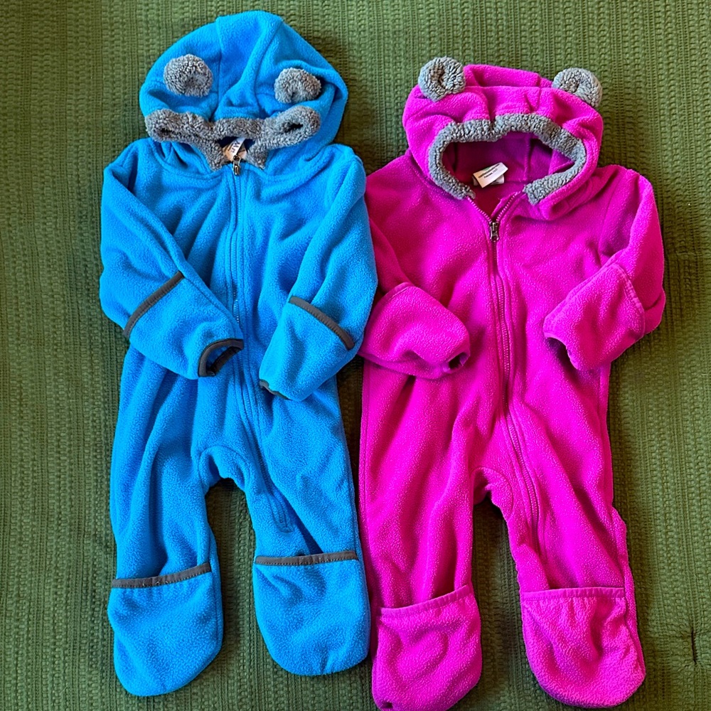 Pair of Cuddle Club Fleece Bunting Suit, 6-12m